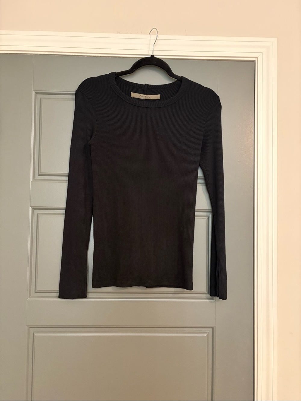 Enza Costa Black Ribbed Long Sleeve Crewneck Top Medium
